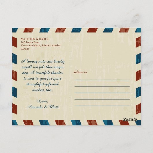 British Columbia Airmail | Huwelijk Dank u Briefkaart (Achterkant)