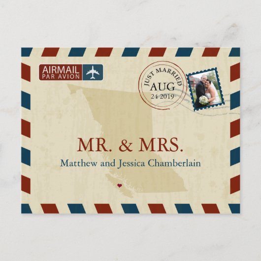 British Columbia Airmail | Huwelijk Dank u Briefkaart (Voorkant)