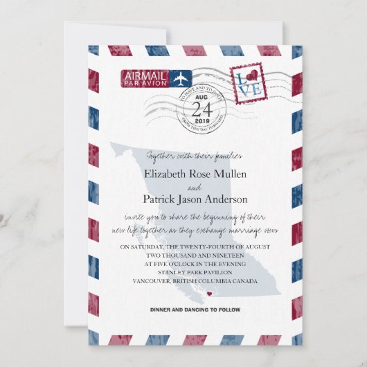 British Columbia Airmail huwelijksuitnodiging Kaart (Voorkant)