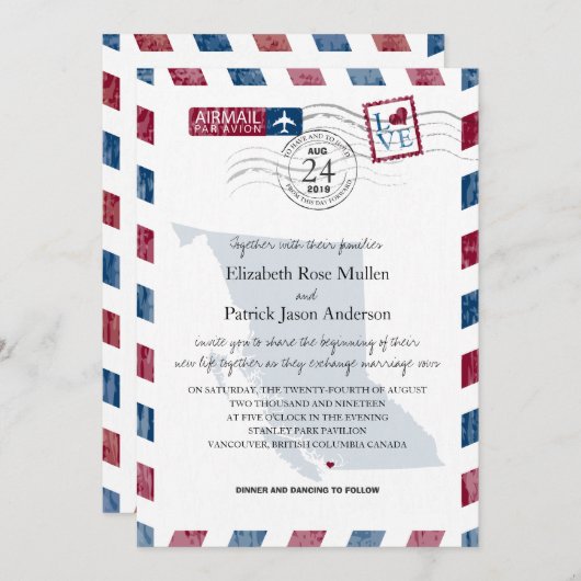 British Columbia Airmail huwelijksuitnodiging Kaart (Voorkant / Achterkant)