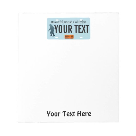 British Columbia Sasquatch License Bord Notitieblok (Voorkant)