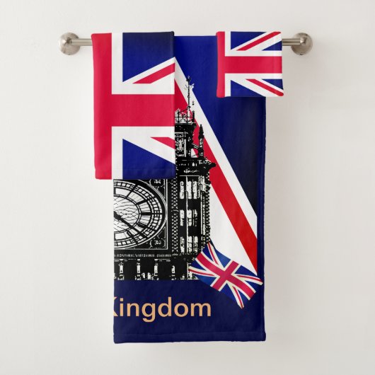 British Flag Bathroom UK, Big Ben/London Towels Bad Handdoek (Insitu)