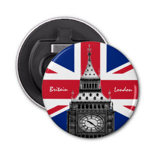 British Flag & Big Ben - Londen, VK/sportfans Button Flesopener