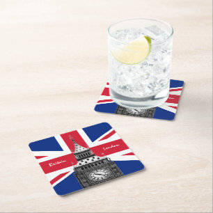 British Flag & Big Ben - Londen, VK/sportfans Kartonnen Onderzetters