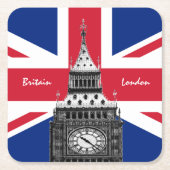 British Flag & Big Ben - Londen, VK/sportfans Kartonnen Onderzetters (Voorkant)