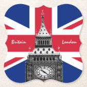 British Flag & Big Ben - Londen, VK/sportfans Kartonnen Onderzetters (Voorkant)