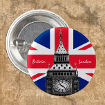 British Flag & Big Ben - Londen, VK/sportfans Ronde Button 3,2 Cm<br><div class="desc">Buttonnen: Verenigd Koninkrijk & Big Ben Clock,  Londen - hou van mijn land en Britse vlag reispatriotten / sportfans & union jack (Engeland)</div>