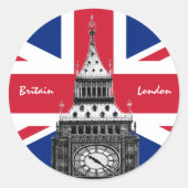 British Flag & Big Ben - Londen, VK/sportfans Ronde Sticker (Voorkant)
