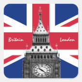 British Flag & Big Ben - Londen, VK/sportfans Vierkante Sticker (Voorkant)