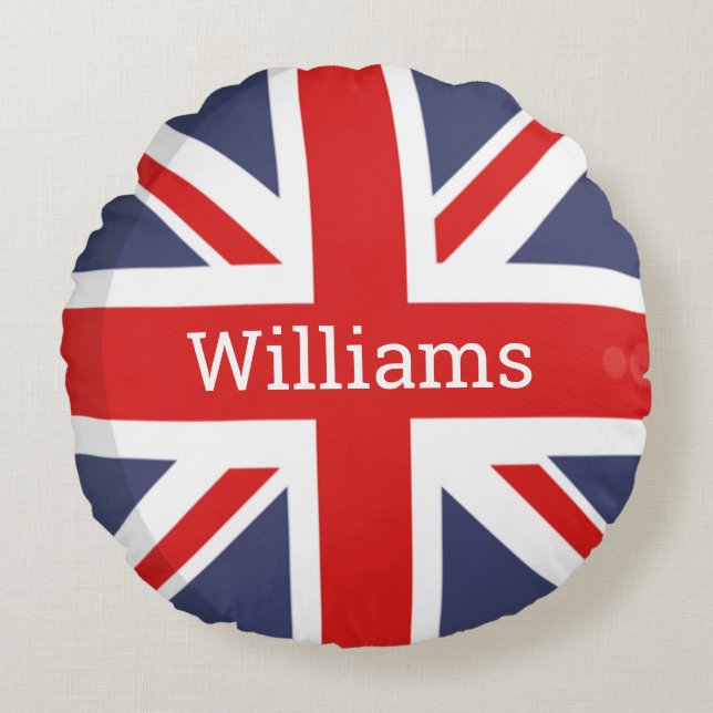 BRITISH Flag gepersonaliseerd Rond Kussen (Voorkant)