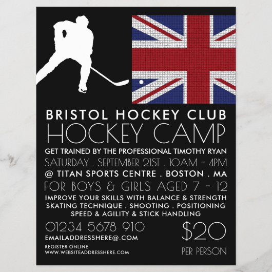 British Flag, Hockey Player, Camp Adverteren Flyer (Voorkant)