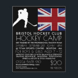 British Flag, Hockey Player, Camp Adverteren Flyer<br><div class="desc">Britse vlag,  hakkeyspeler,  kamp Adverteren brochures door de winkel van het Visitekaartje.</div>