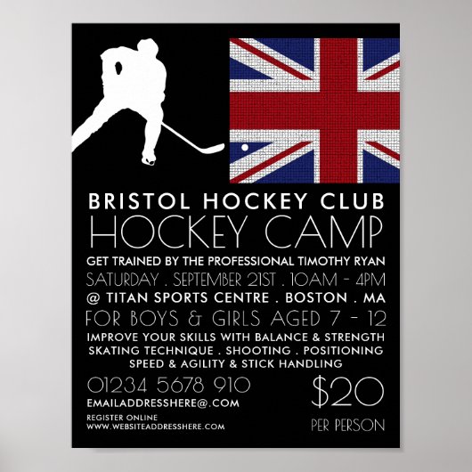 British Flag, Hockey Player, Camp Adverteren Poster (Voorkant)
