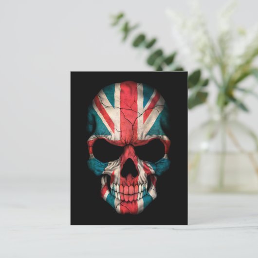 British Flag Skull op Black Briefkaart (Staand voorkant)