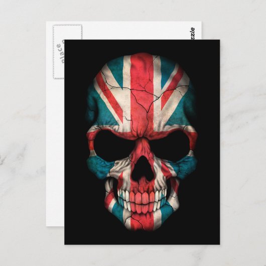British Flag Skull op Black Briefkaart (Voorkant / Achterkant)
