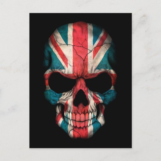 British Flag Skull op Black Briefkaart (Voorkant)