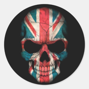 British Flag Skull op Black Ronde Sticker