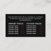 British Flag Taxi Cab Logo, prijslijst Visitekaartje (Achterkant)