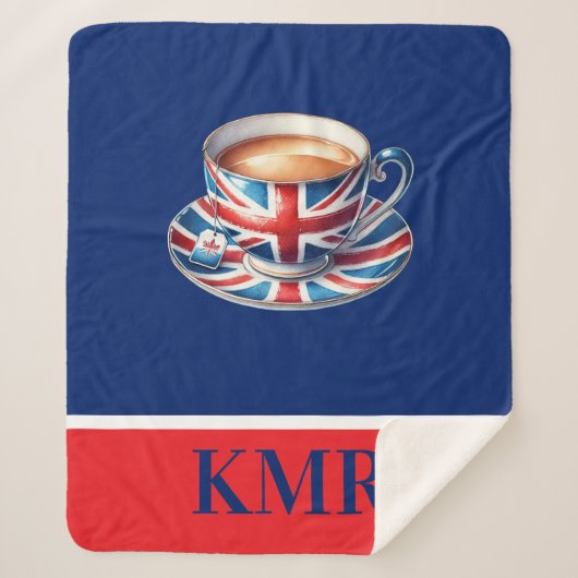 British Flag Teacup Monogram Sherpa Deken (Voorkant)