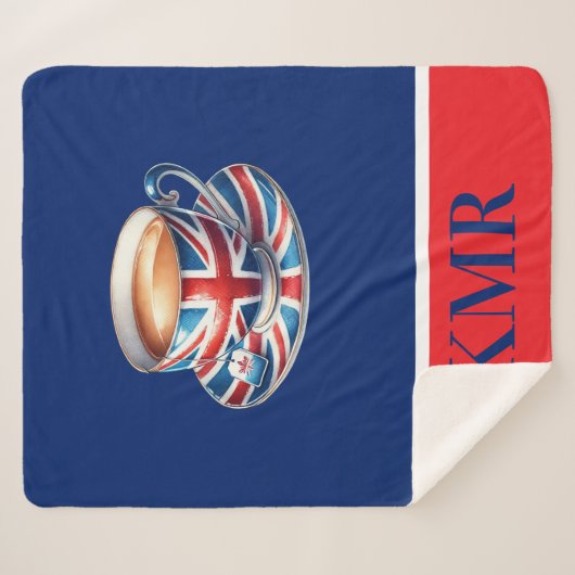 British Flag Teacup Monogram Sherpa Deken (Voorkant (horizontaal))
