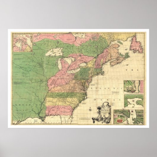 British French America Map 1755 Poster (Voorkant)