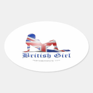 British Girl Silhouette Flag Ovale Sticker