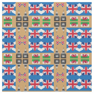 British Heart, Welsh Dragon & Scottish Flag / UK Stof
