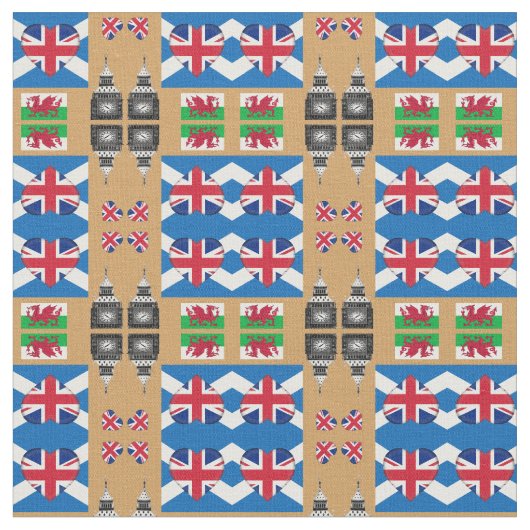 British Heart, Welsh Dragon & Scottish Flag / Vere Stof (Close Up)