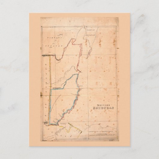 British Honduras Map (Belize) circa 1867 Briefkaart (Voorkant)