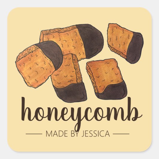 British Honeycomb Sponge Toffee Snoep gemaakt door Vierkante Sticker (Voorkant)
