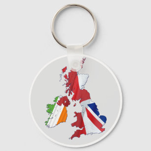 BRITISH ISLES MAP EN FLAGS KEY RING SLEUTELHANGER