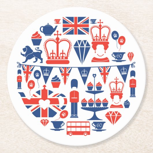 British Jubilee Icons Ronde Kartonnen Onderzetter (Voorkant)
