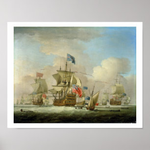 British Mannen-of-War and a Sloop, c.1720-30 (olie Poster