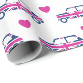 British Mini Cooper Hearts - Blue & Pink Cadeaupapier (Rol Hoek)