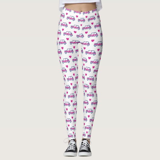 British Mini Cooper Hearts - Blue & Pink Leggings (Voorkant)