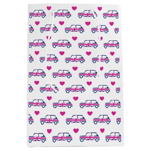 British Mini Cooper Hearts - Blue & Pink Medium Cadeauzakje (Voorkant)