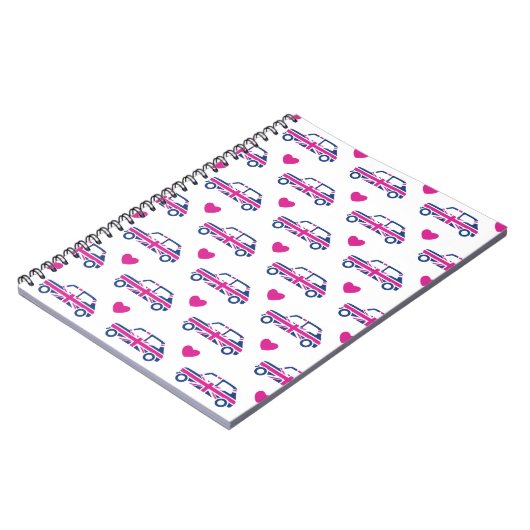 British Mini Cooper Hearts - Blue & Pink Notitieboek (Linkerzijde)