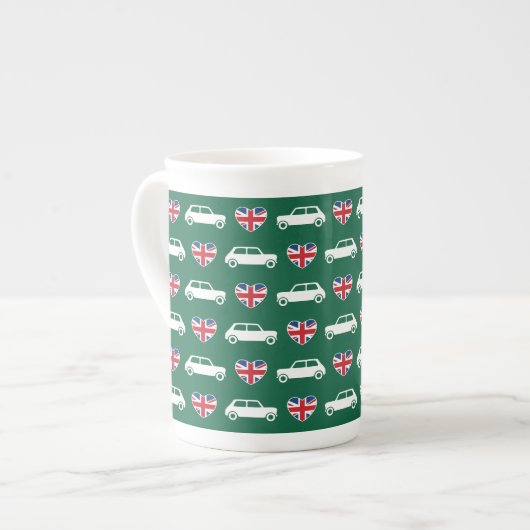 British Mini Cooper Hearts - Green Bone China Mok (Links)