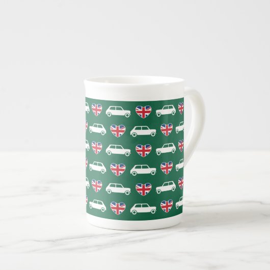 British Mini Cooper Hearts - Green Bone China Mok (Voorkant rechts)