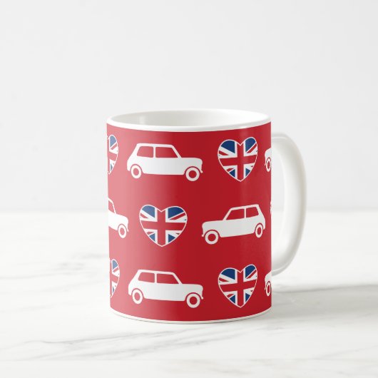 British Mini Cooper Hearts - Red Coffee Mok (Voorkant rechts)