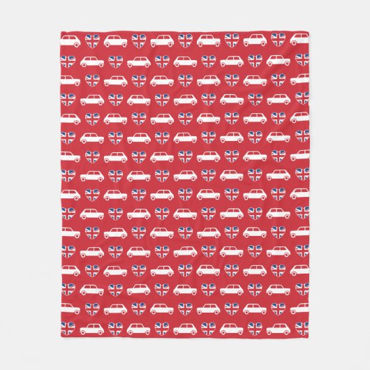 British Mini Cooper Hearts - Red Fleece Deken (Voorkant)