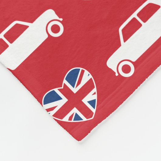 British Mini Cooper Hearts - Red Fleece Deken (Hoek)