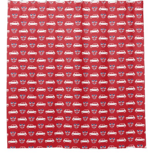 British Mini Cooper Hearts - Red Shower Curtain Douchegordijn (Voorkant)
