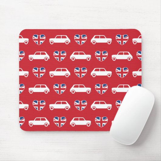 British Mini Cooper Hearts - Rode Muismat (Met muis)