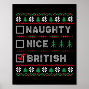 British Naughty Nice List Kerstman Lijst Grappige Poster