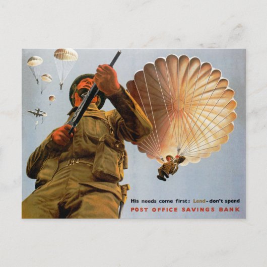 British Paratrooper ~ Zijn behoeften komen als eer Briefkaart (Voorkant)