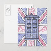 British Police Box en Union Jack Flag geïllustreer Briefkaart (Voorkant / Achterkant)