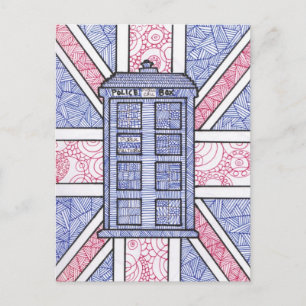 British Police Box en Union Jack Flag geïllustreer Briefkaart
