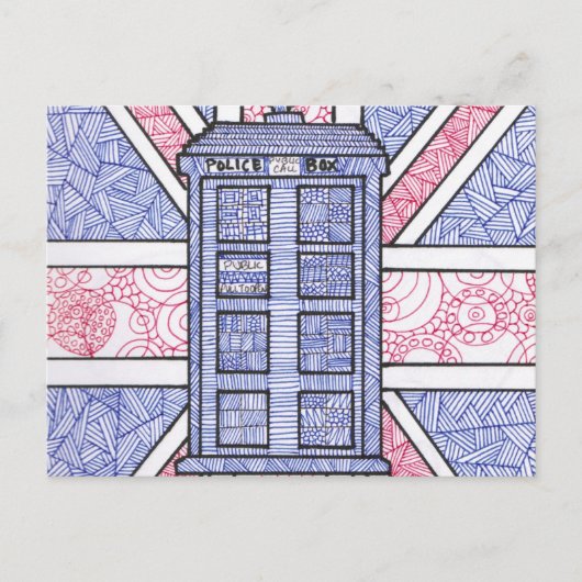 British Police Box en Union Jack Flag geïllustreer Briefkaart (Voorkant)