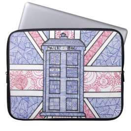 British Police Box en Union Jack Flag geïllustreer Laptop Sleeve